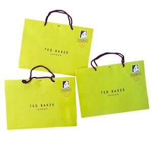 Lot of 3 Ted Baker London Shopping Bags Large 18x13 Lime Green with Rope Handles